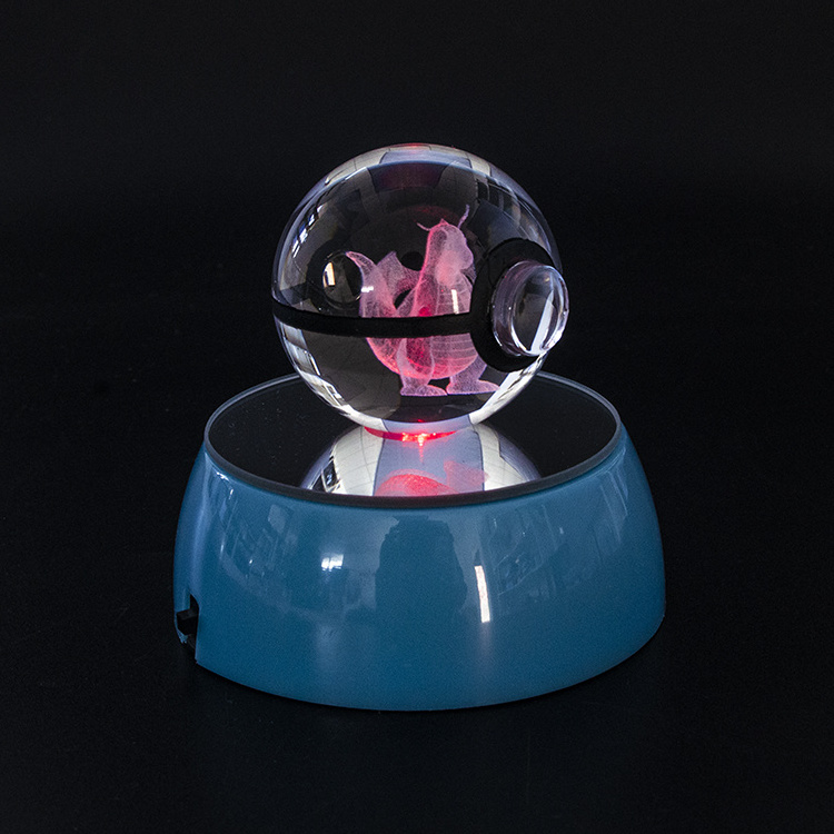 Pujiang Factory direct supply cute Crystal glass 3D Charmander Ball custom laser engraving  LED base For new year gifts