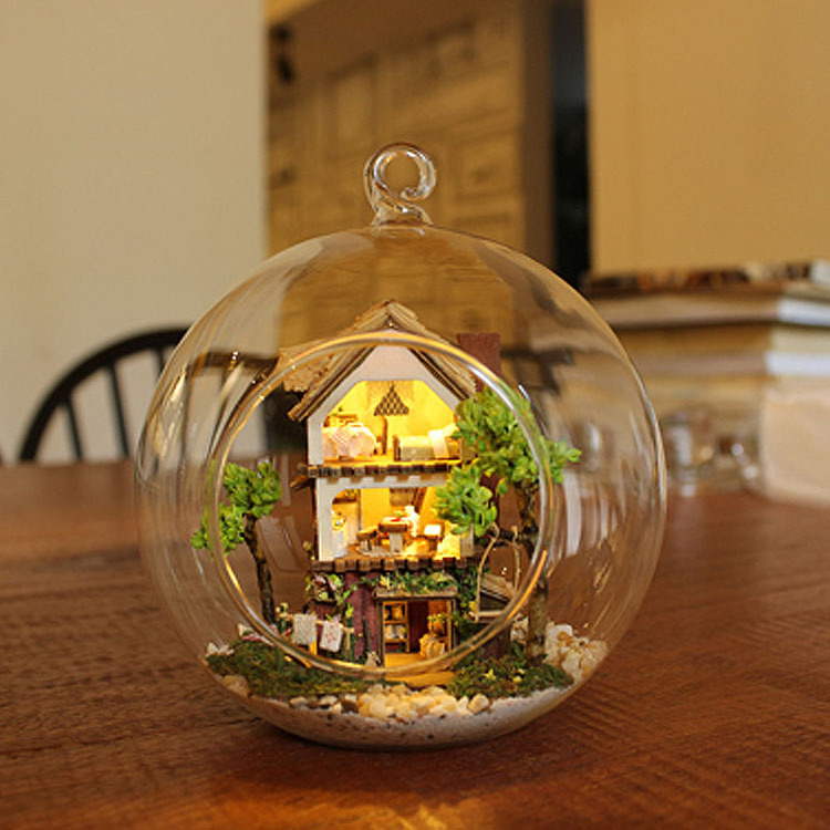 Cheap wholesale beautiful hollow glass balls custom high quality glass hanging terrarium with hole for home decoration