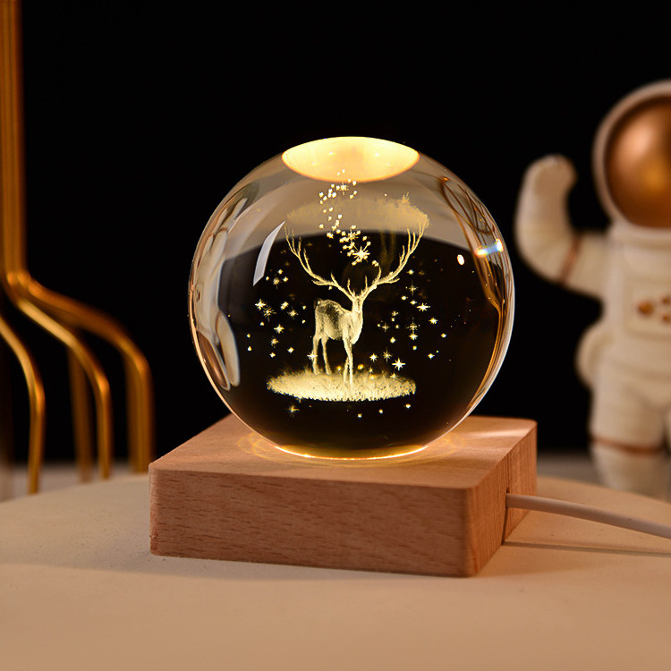 Personalize logo 3d laser engraving solar system crystal ball factory wholesale blank crystal glass ball with led base