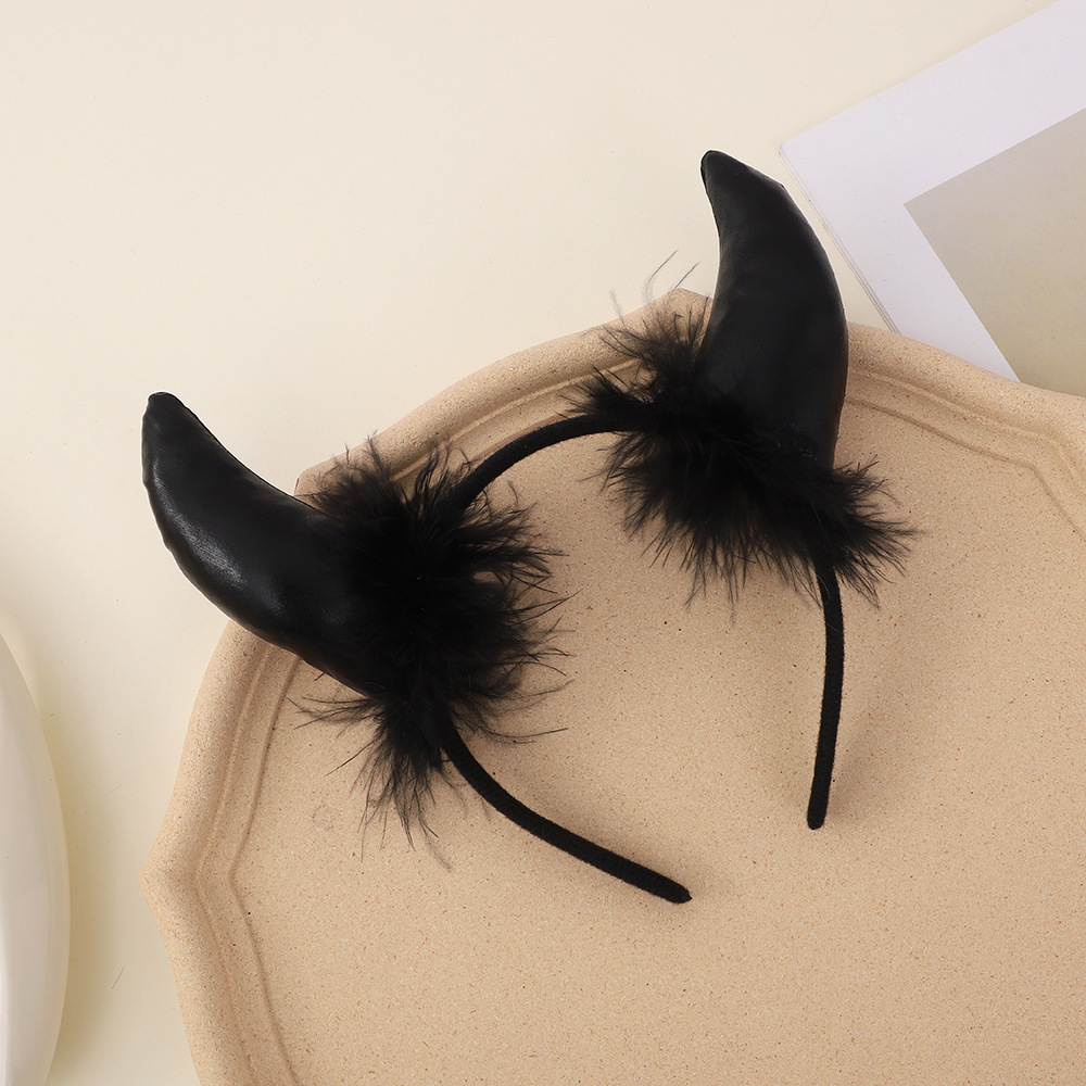 A262 Halloween Devil Headwear Headband Size Bull Horn Ear Hair Clip Red Dark Horn Gothic Jewelry Wholesale