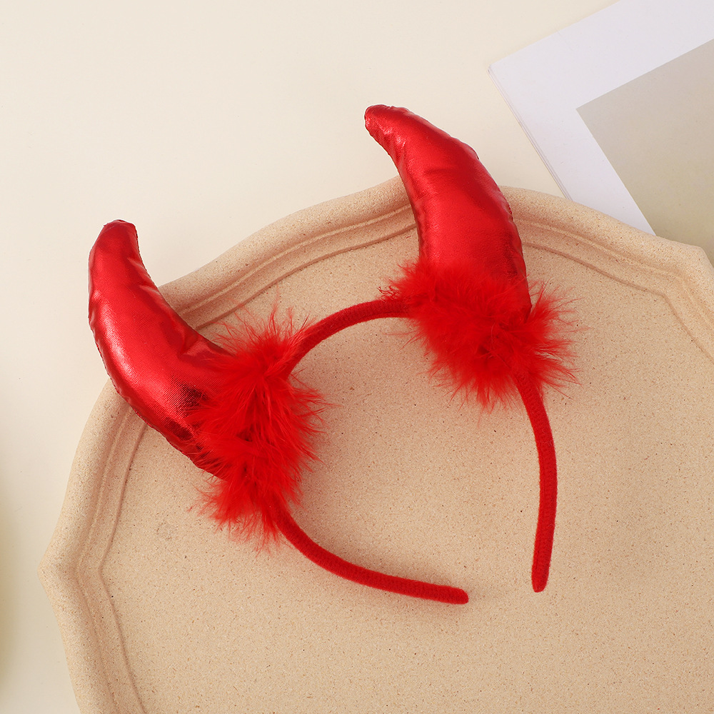 A262 Halloween Devil Headwear Headband Size Bull Horn Ear Hair Clip Red Dark Horn Gothic Jewelry Wholesale