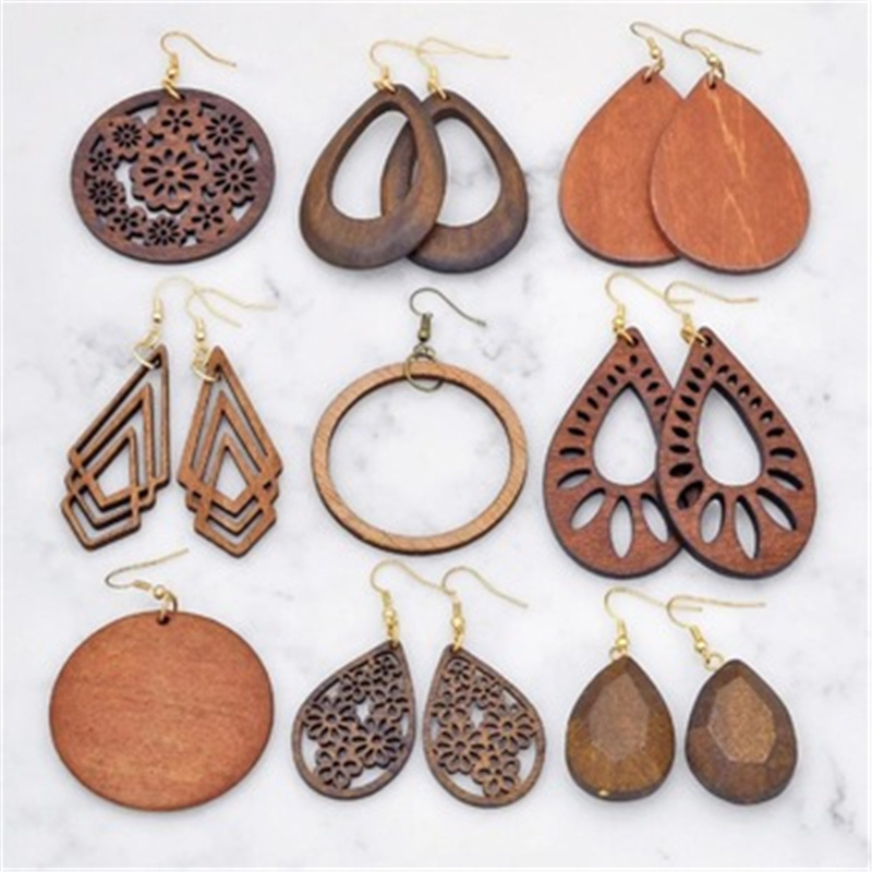 High quality large wood earrings jewelry custom hollow out wooden earring