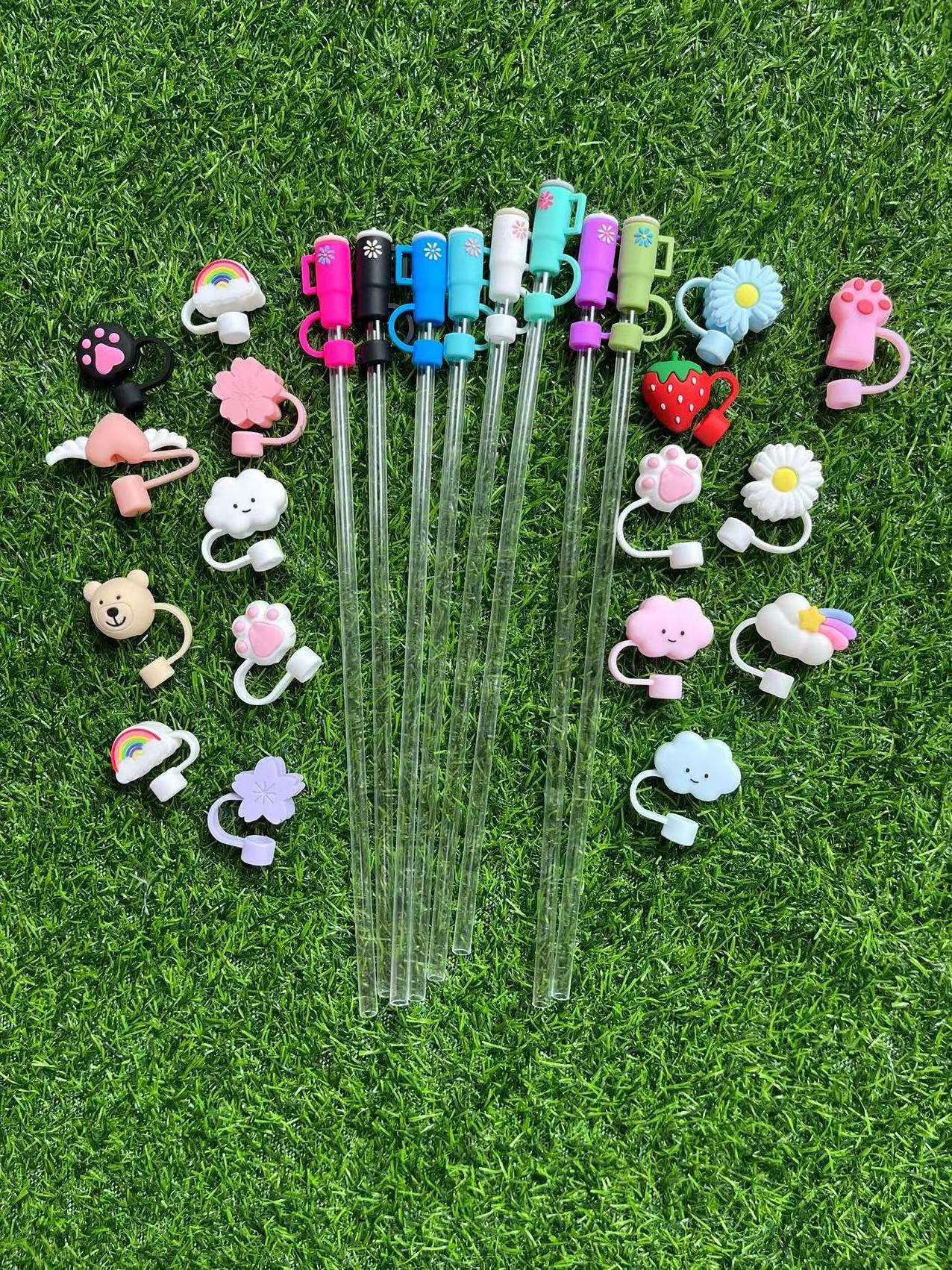 Fashion Straw Toppers Silicon Charms Straw Cover Topper For Tumbers Water Bottle Accessories Straw