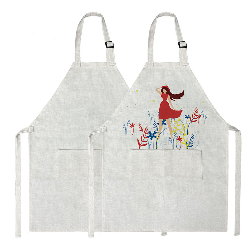 New Arrival Sleeveless parent child kitchen antifouling apron heat transfer printing blank adult children cotton linen apron