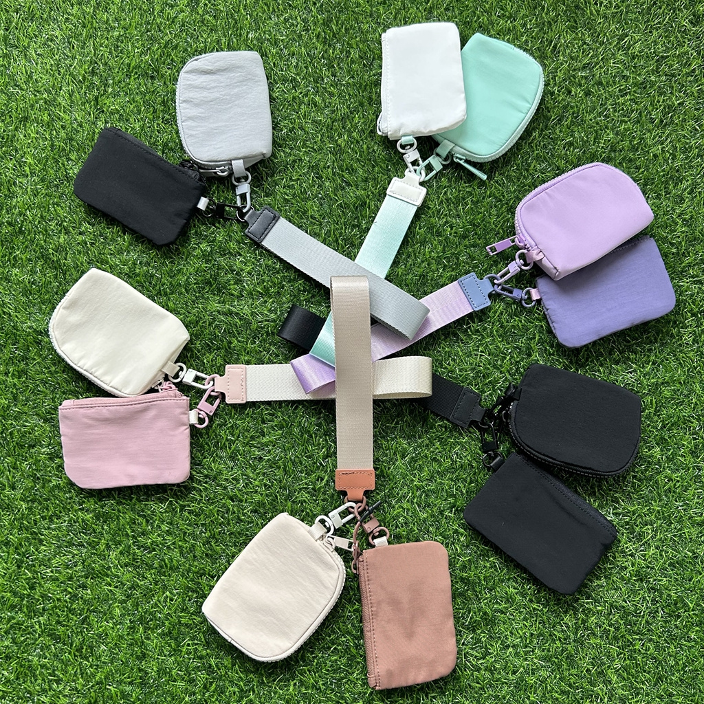 2 in 1 Mini Zipper Around Wristlet Wallet Dual Pouch Bag Lulu Portable Keychain Coin Pocket Card Holder Wallets Purse