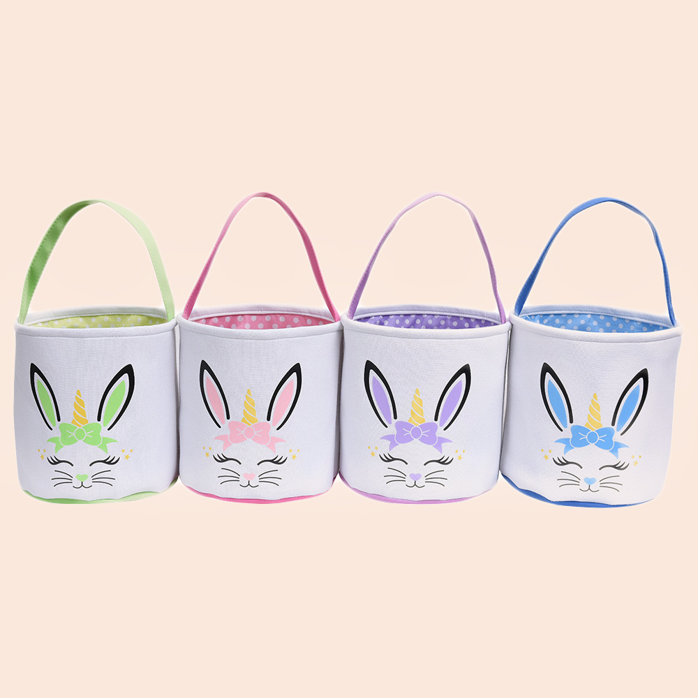 Wholesale Easter Holiday Decoration Girl Bucket Polka Dot Treat Candy Bag Monogram Bunny Easter Baskets