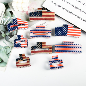 New Arrival  Independence Day Gift 10cm Large American Flag Printed Hollowed Rectangular Hair Claw Clips