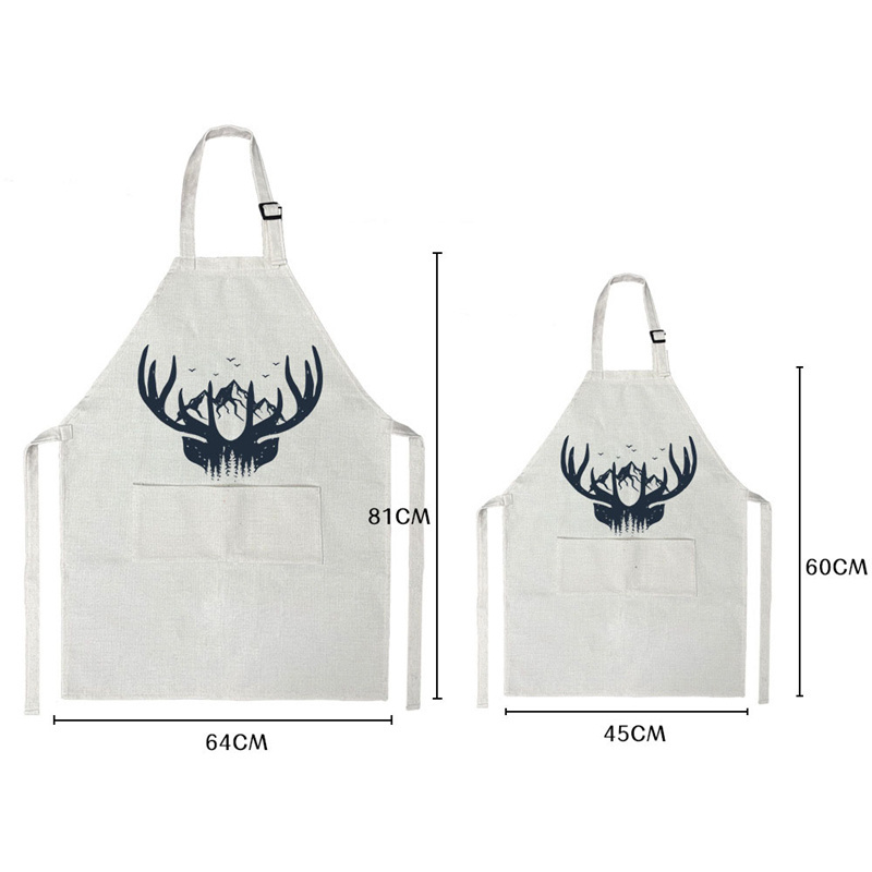 New Arrival Sleeveless parent child kitchen antifouling apron heat transfer printing blank adult children cotton linen apron