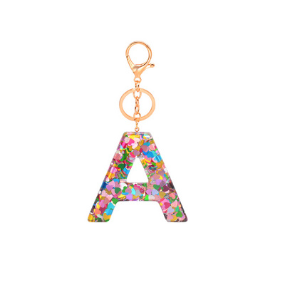 New Arrival Valentines Day Gifts 26 initial letter keychain glitter resin charm keychain