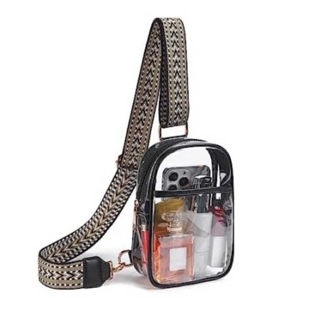 New Arrival Embroidered Strap Waterproof Transparent Crossbody Bag Clear Fanny Pack Clear Sling Bag