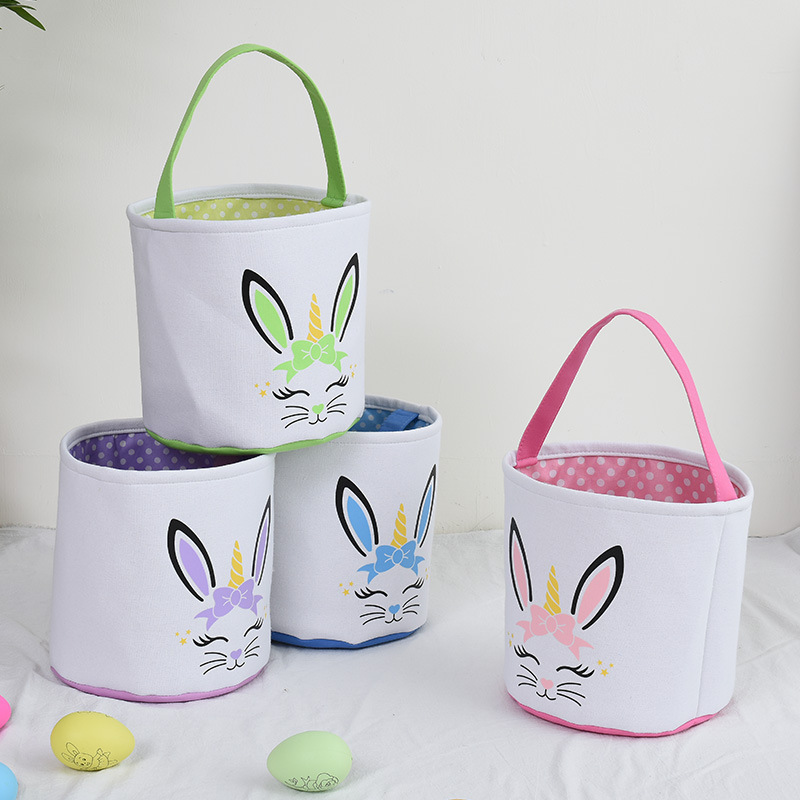 Wholesale Easter Holiday Decoration Girl Bucket Polka Dot Treat Candy Bag Monogram Bunny Easter Baskets