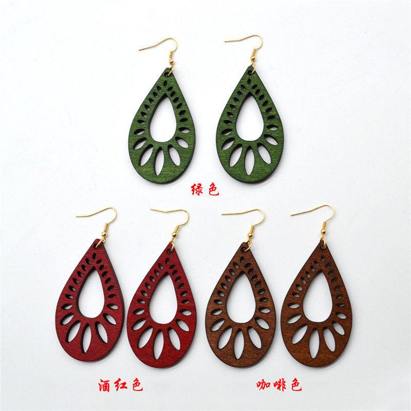 High quality large wood earrings jewelry custom hollow out wooden earring