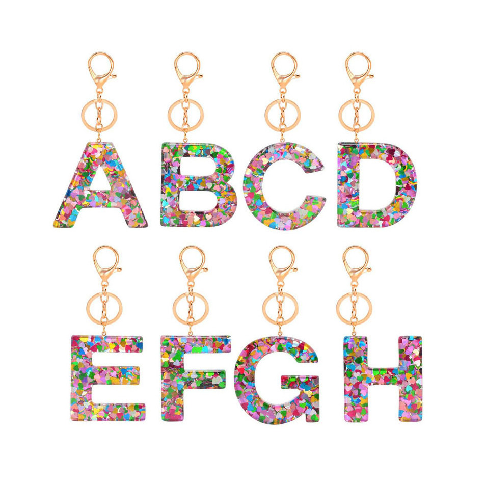 New Arrival Valentines Day Gifts 26 initial letter keychain glitter resin charm keychain