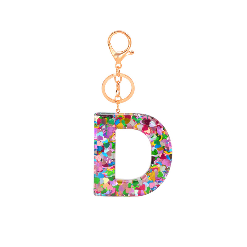 New Arrival Valentines Day Gifts 26 initial letter keychain glitter resin charm keychain