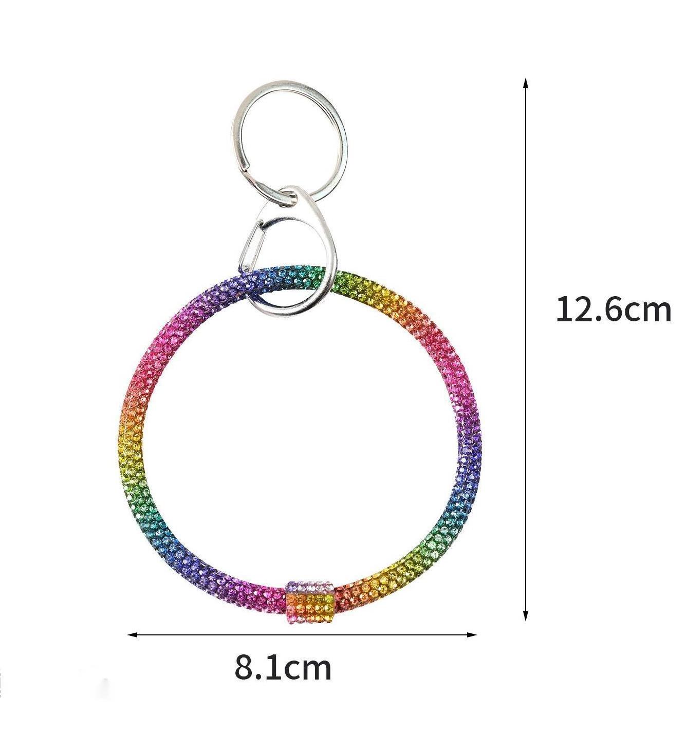 Hot Selling Shiny Wrist Bracelet Keychain Crystal Beads Rainbow Wristband Glitter Rhinestone Wristlet Keychain for Women Girls