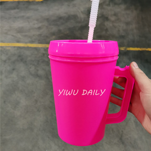 New Arrival Vinyl store double wall PP plastic 34oz solid trucker mug with handle lids straw cup color custom