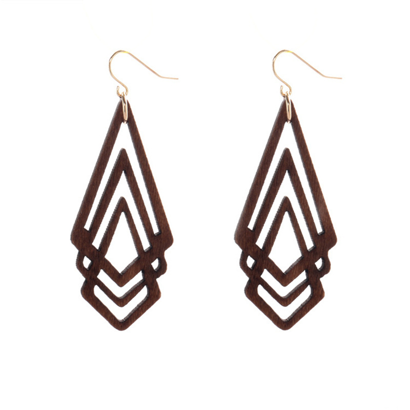 High quality large wood earrings jewelry custom hollow out wooden earring