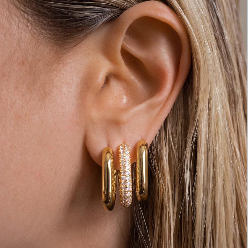 Fashion Geometric U Shape Ear Buckle Hoops Gold Plated Stainless Steel Jewelry CZ Zircon Round Huggie Hoop Earrings for Women