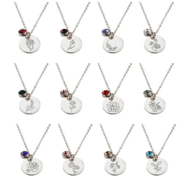 Trendy Jewelry Non Tarnish 2023 Stainless Steel Personalized Jewelry Gold Plated Dainty Birth Flower Birthstone Necklace