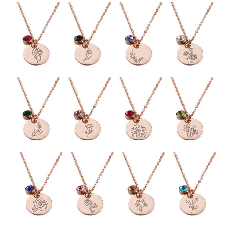 Trendy Jewelry Non Tarnish 2023 Stainless Steel Personalized Jewelry Gold Plated Dainty Birth Flower Birthstone Necklace