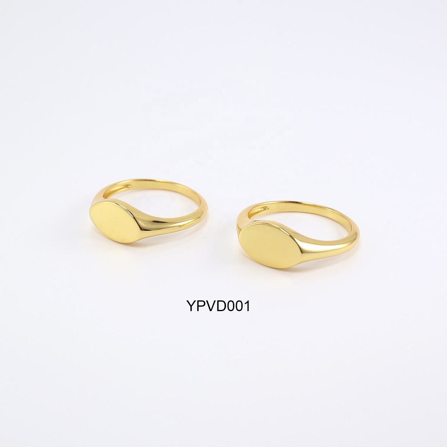 Bespoke Logo Jewelry Custom Stainless Steel Women Men 18K Gold Plated Trendy Simple Heart Round Oval Personalized Signet Rings