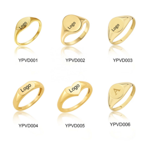 Bespoke Logo Jewelry Custom Stainless Steel Women Men 18K Gold Plated Trendy Simple Heart Round Oval Personalized Signet Rings