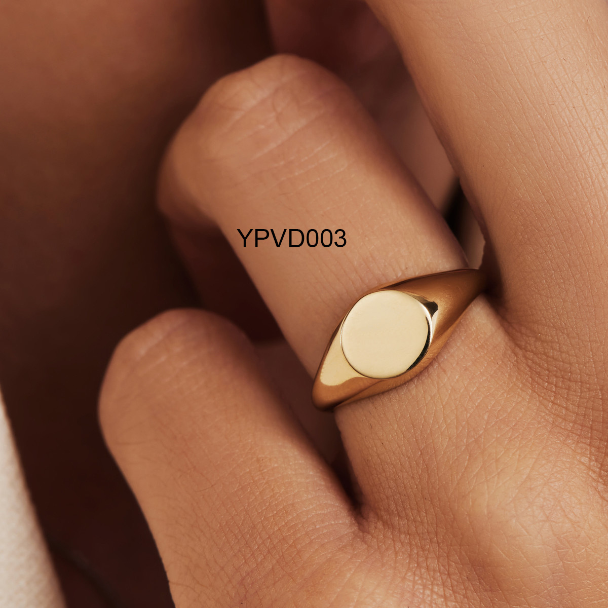 Bespoke Logo Jewelry Custom Stainless Steel Women Men 18K Gold Plated Trendy Simple Heart Round Oval Personalized Signet Rings