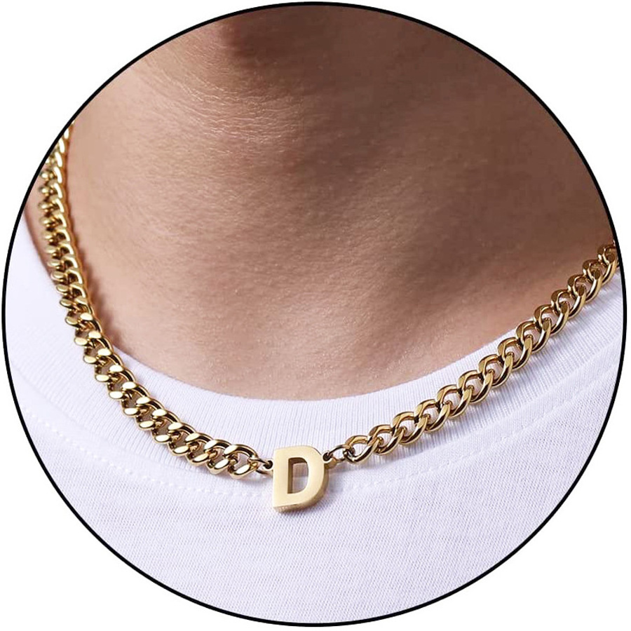 Letter Pendant Stainless Steel Jewelry Initial A-Z Cuban Link Chain Necklace for Boys Men Women