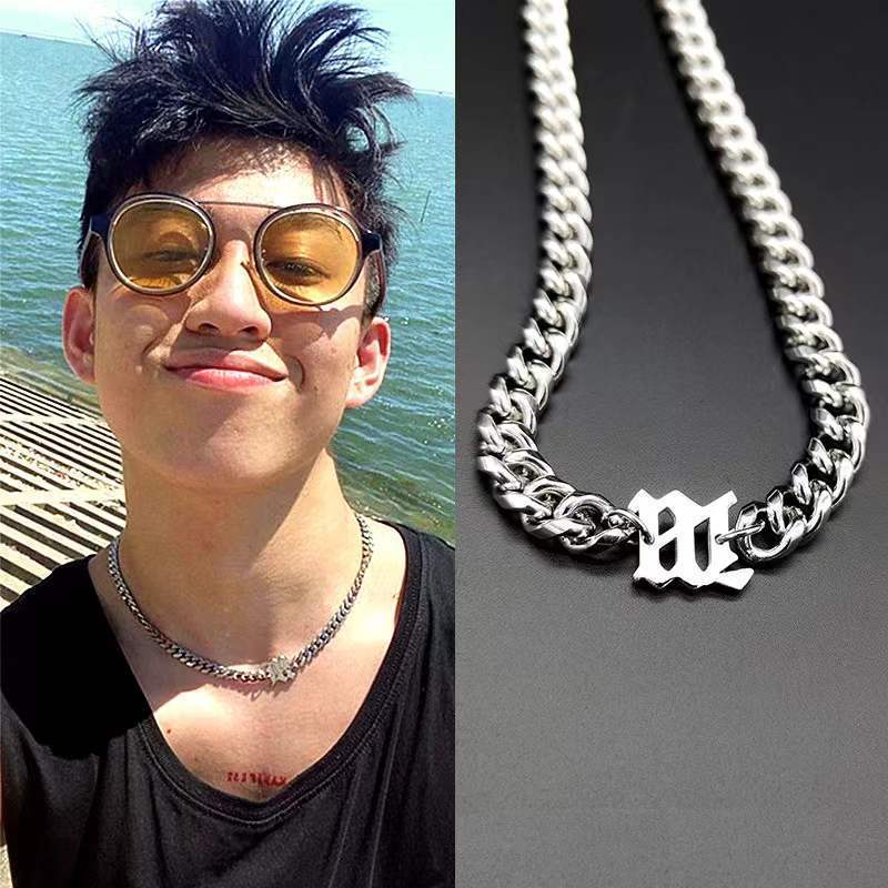 Letter Pendant Stainless Steel Jewelry Initial A-Z Cuban Link Chain Necklace for Boys Men Women