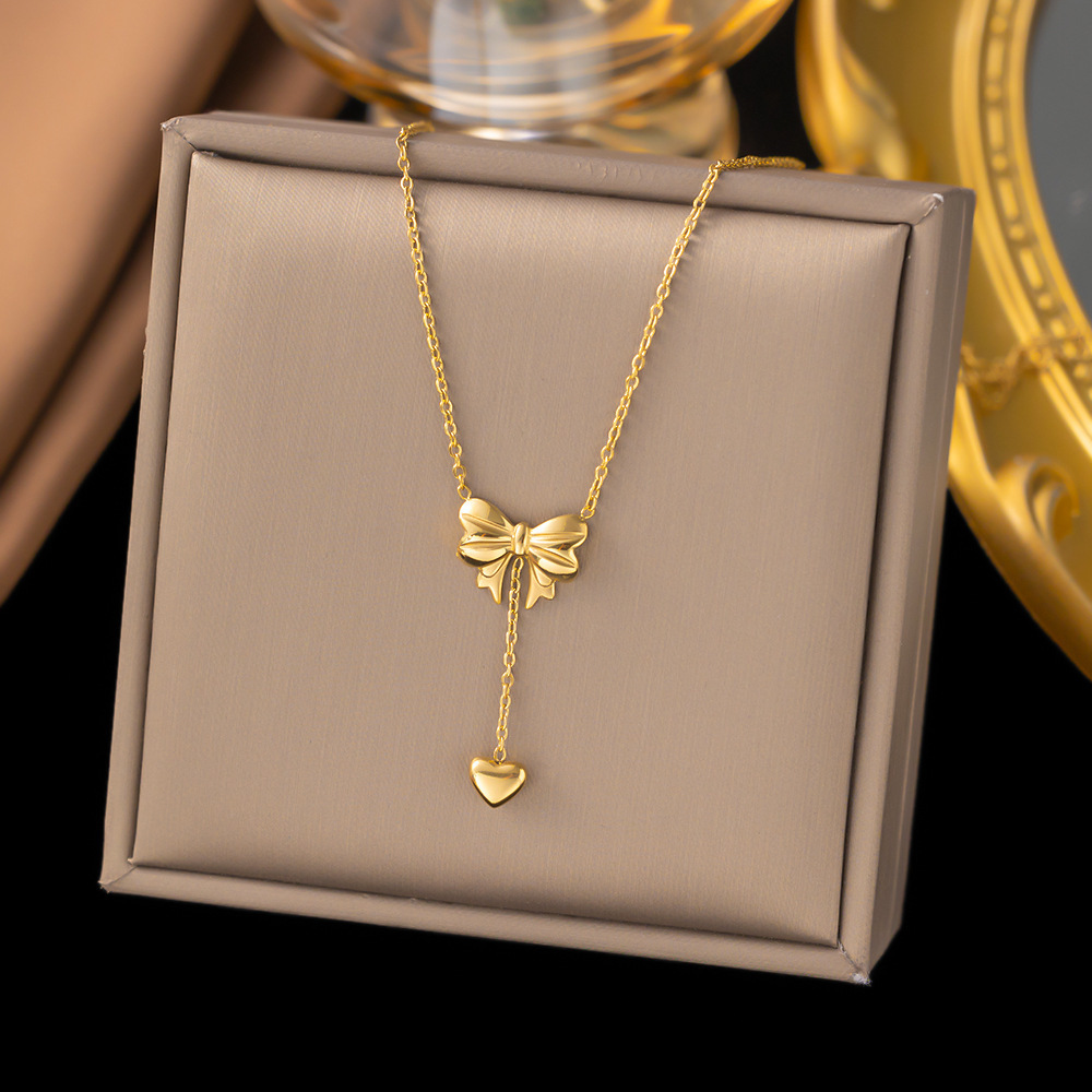 Waterproof Stainless Steel joyeria de acero inoxidable 18k Gold Pearl Shell Layered Clover Heart Butterfly Pendant Necklaces