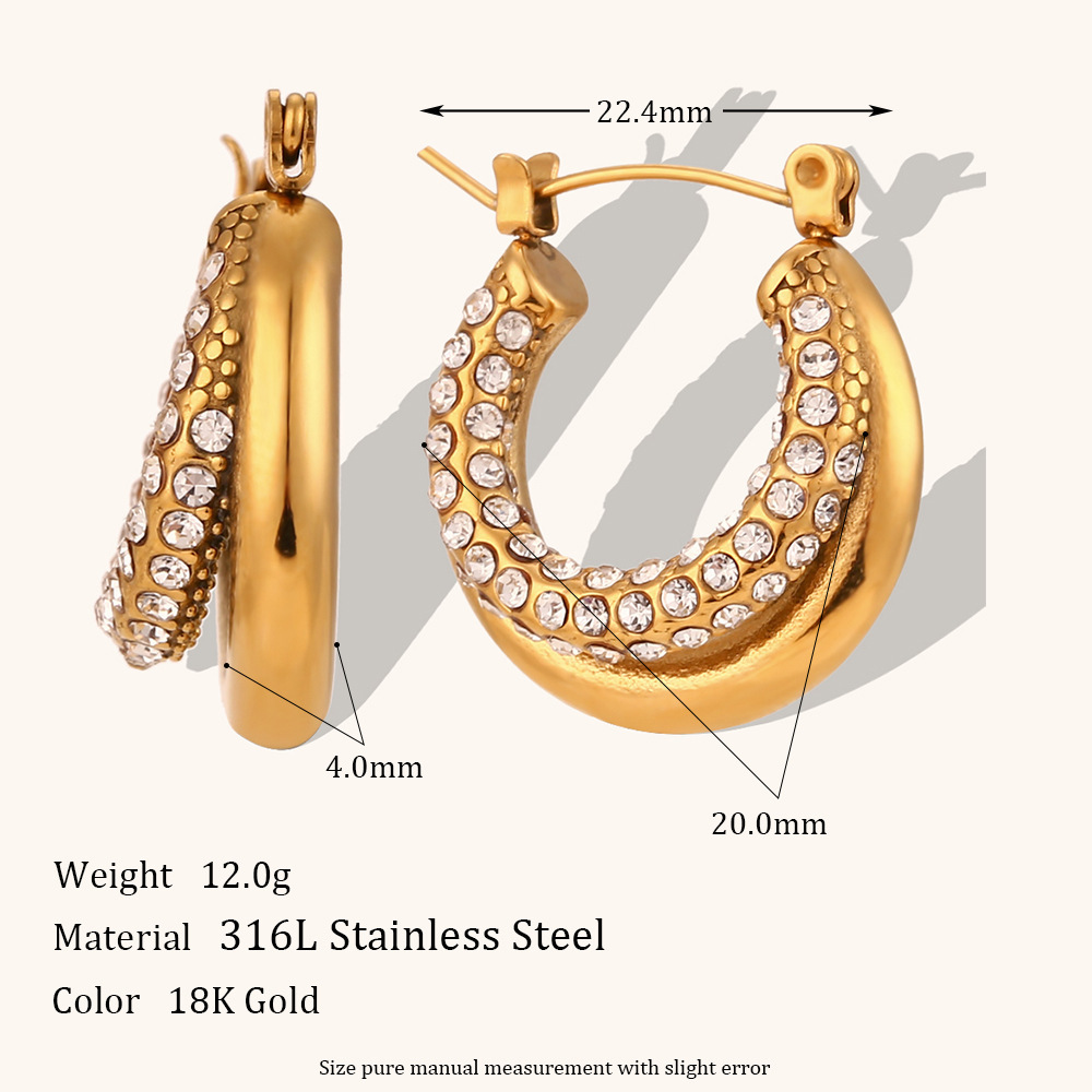 TarnishFree Women's Geometric Stainless Steel Trendy Stylish Gold-Plated Zircon Hoop Earrings for Weddings Parties Gifts