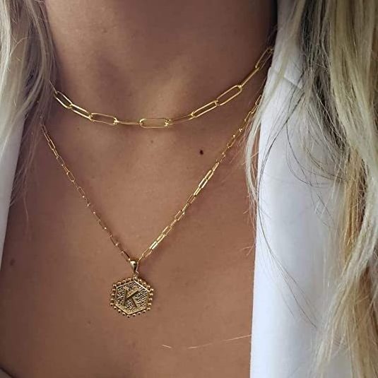 Fashion Jewelry Cross-border europe and america 26 Letter double-layer clavicle chain women's letter pendant gold geomet