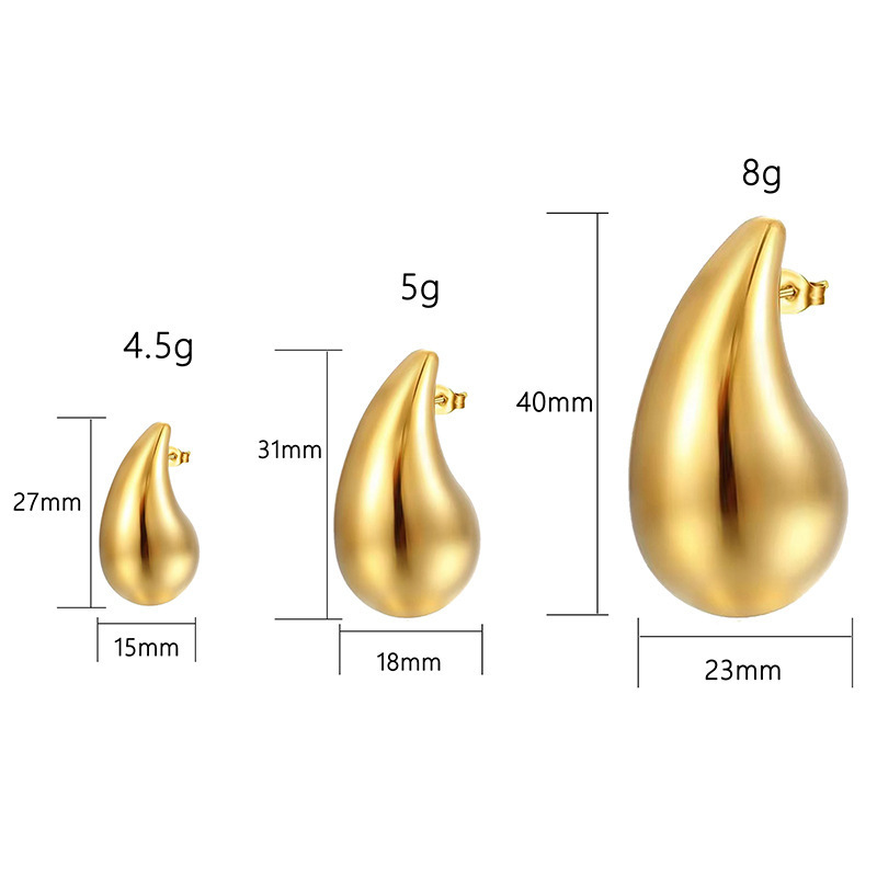 2023 Anti-Tarnish Stainless Steel 18K Gold Plated Tear Drop Waterdrop Chunky Oval Hopps TearDrop Stud Bottega Earrings For Women