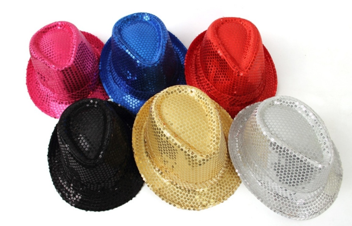 New Hotting Glitter Fedora Cowboy Hat Women&Kids Colorful Bling Jazz Hats Dancing Party Hats for Unisex