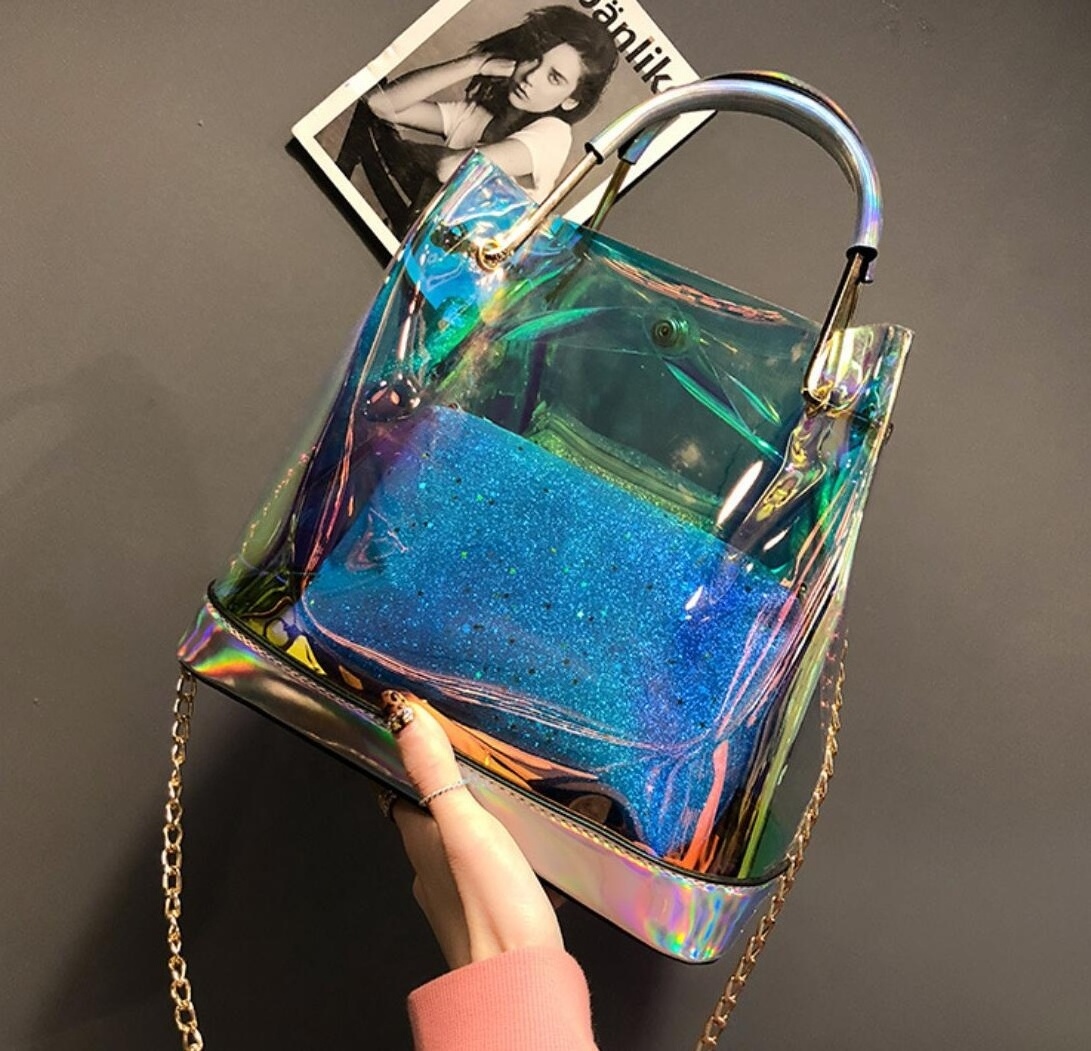 Wholesale PVC New Laser Transparent Jelly Bag Clear Purse Handbags Shoulder Bag Son-mother Bag Stylish Handbags for Women 2023