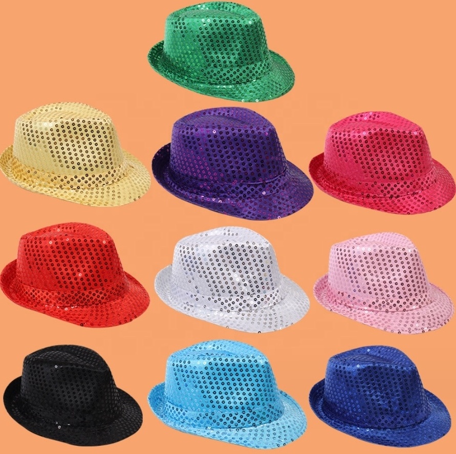 New Hotting Glitter Fedora Cowboy Hat Women&Kids Colorful Bling Jazz Hats Dancing Party Hats for Unisex