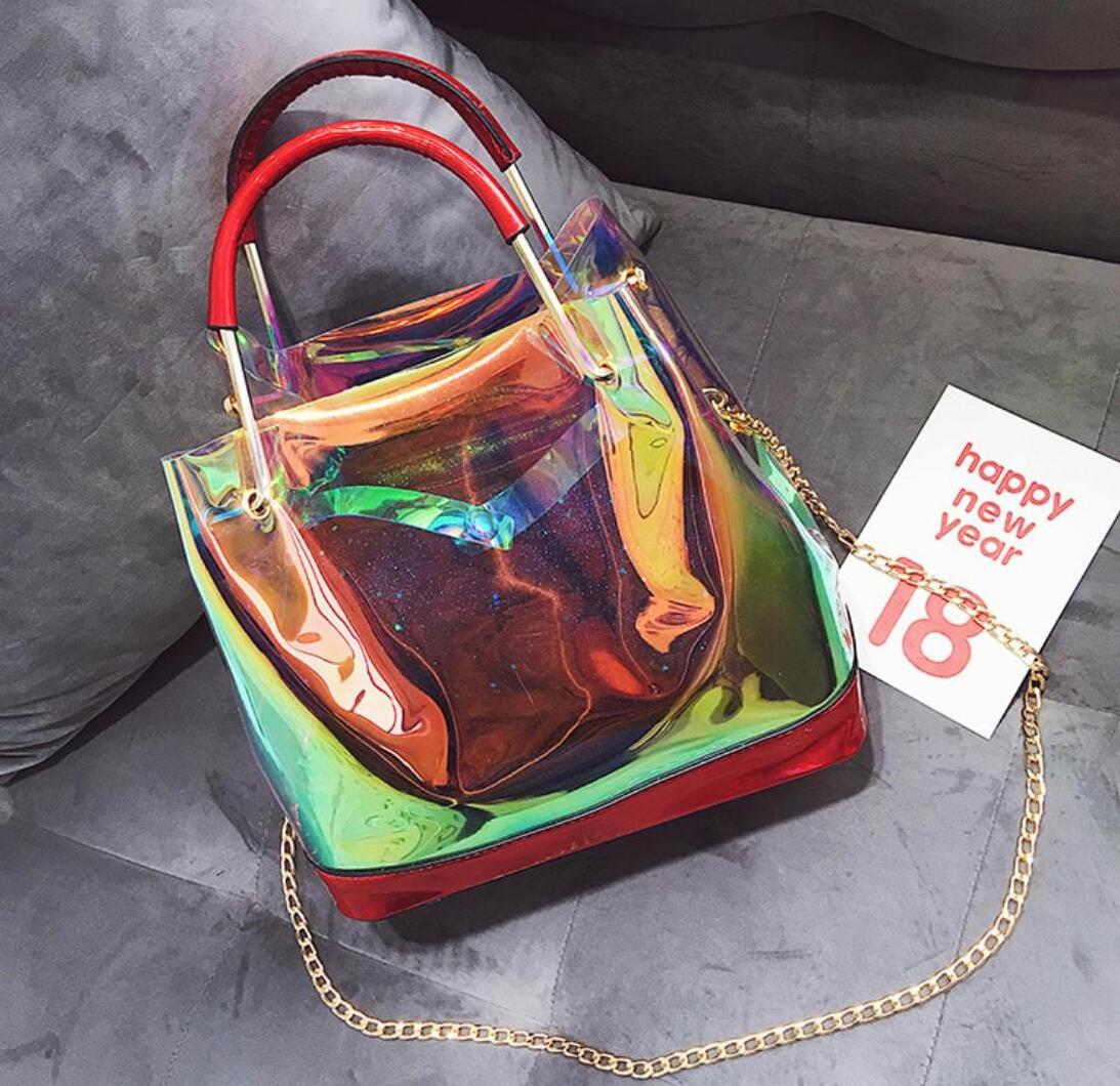 Wholesale PVC New Laser Transparent Jelly Bag Clear Purse Handbags Shoulder Bag Son-mother Bag Stylish Handbags for Women 2023