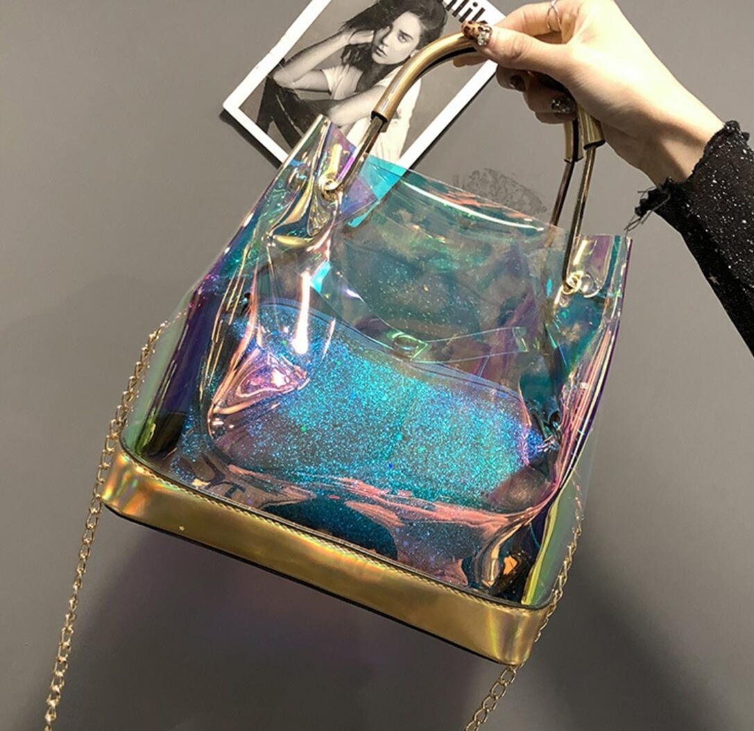 Wholesale PVC New Laser Transparent Jelly Bag Clear Purse Handbags Shoulder Bag Son-mother Bag Stylish Handbags for Women 2023