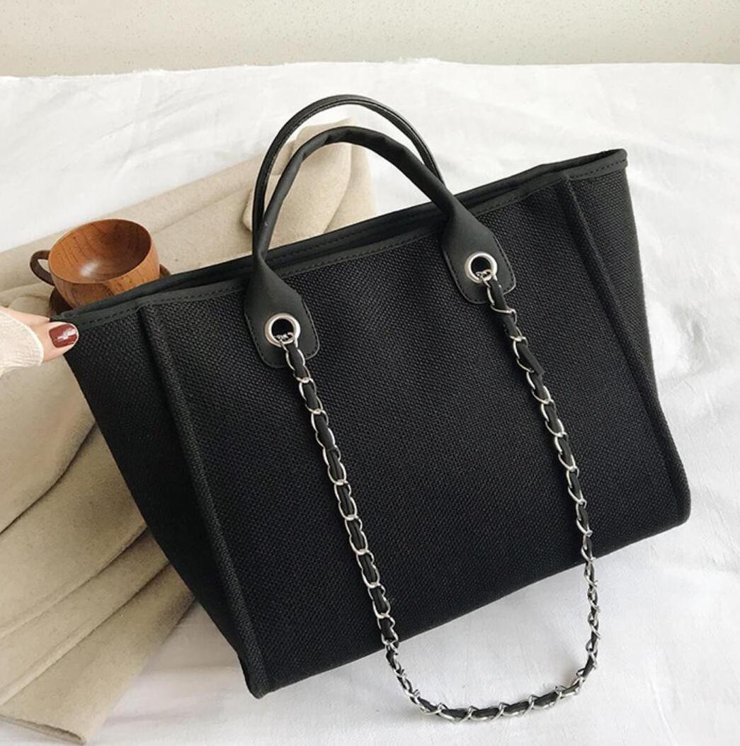 2023 fashion handbag Simple Solid Color Large Capacity Tote Pouch Women Chain Zip Shoulder Canvas Bag Large