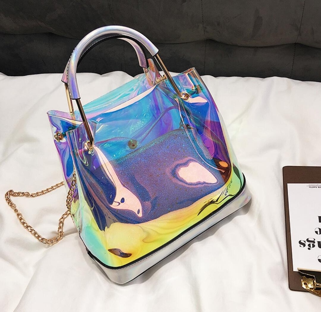 Wholesale PVC New Laser Transparent Jelly Bag Clear Purse Handbags Shoulder Bag Son-mother Bag Stylish Handbags for Women 2023