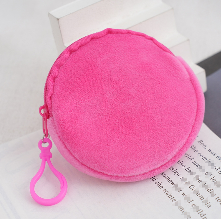 Wholesale Mini Portable Plush Round Coin Purses Girls Velvet Keychain Card Bags Candy Colored Card Bags Ladies Cute Wallets