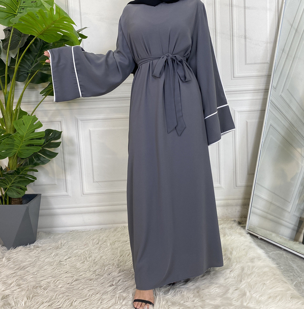 2023 New fashion turkish abaya lapel solid color full button slim dress long skirt abaya muslim dress islamic clothing