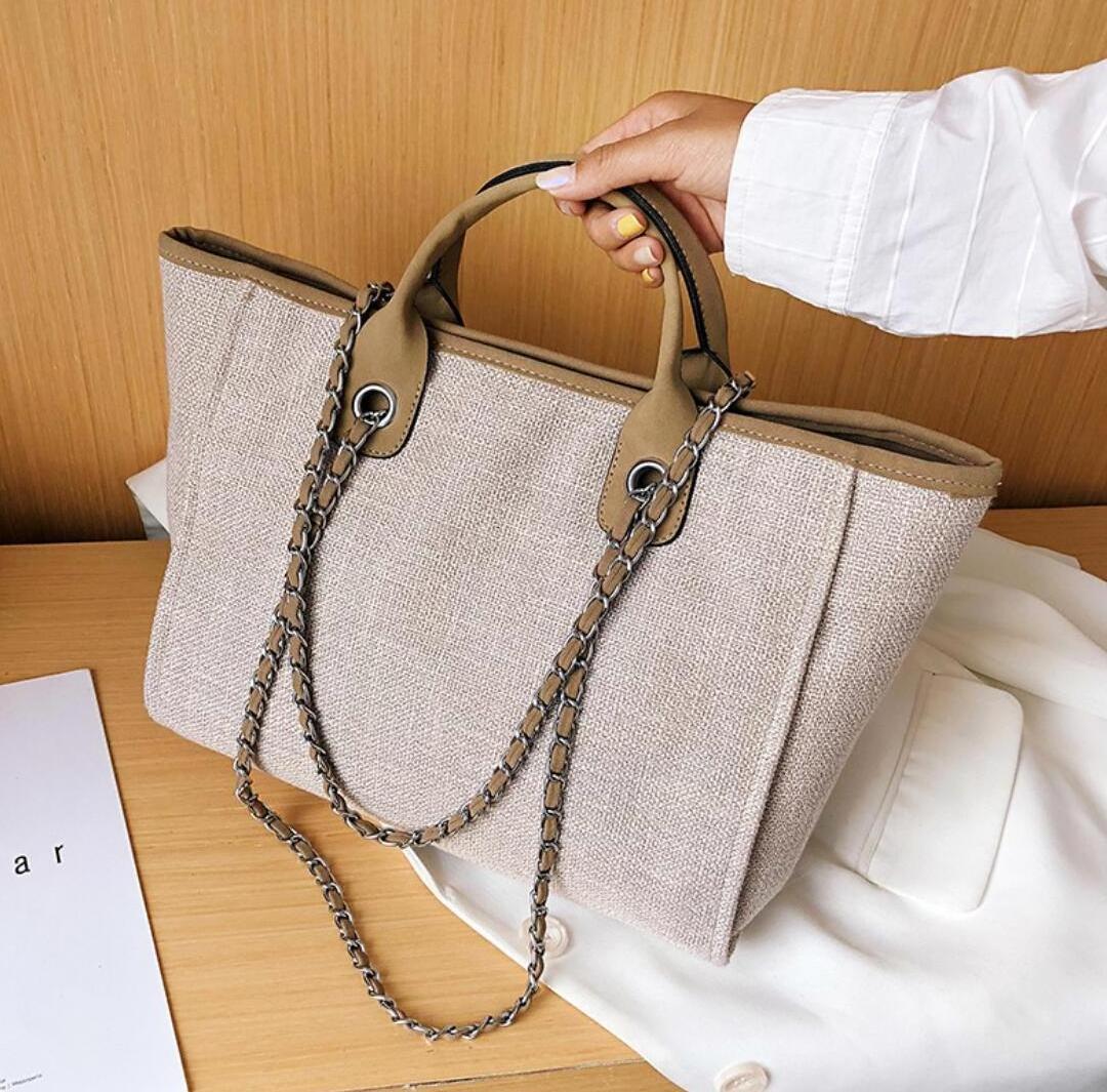 2023 fashion handbag Simple Solid Color Large Capacity Tote Pouch Women Chain Zip Shoulder Canvas Bag Large