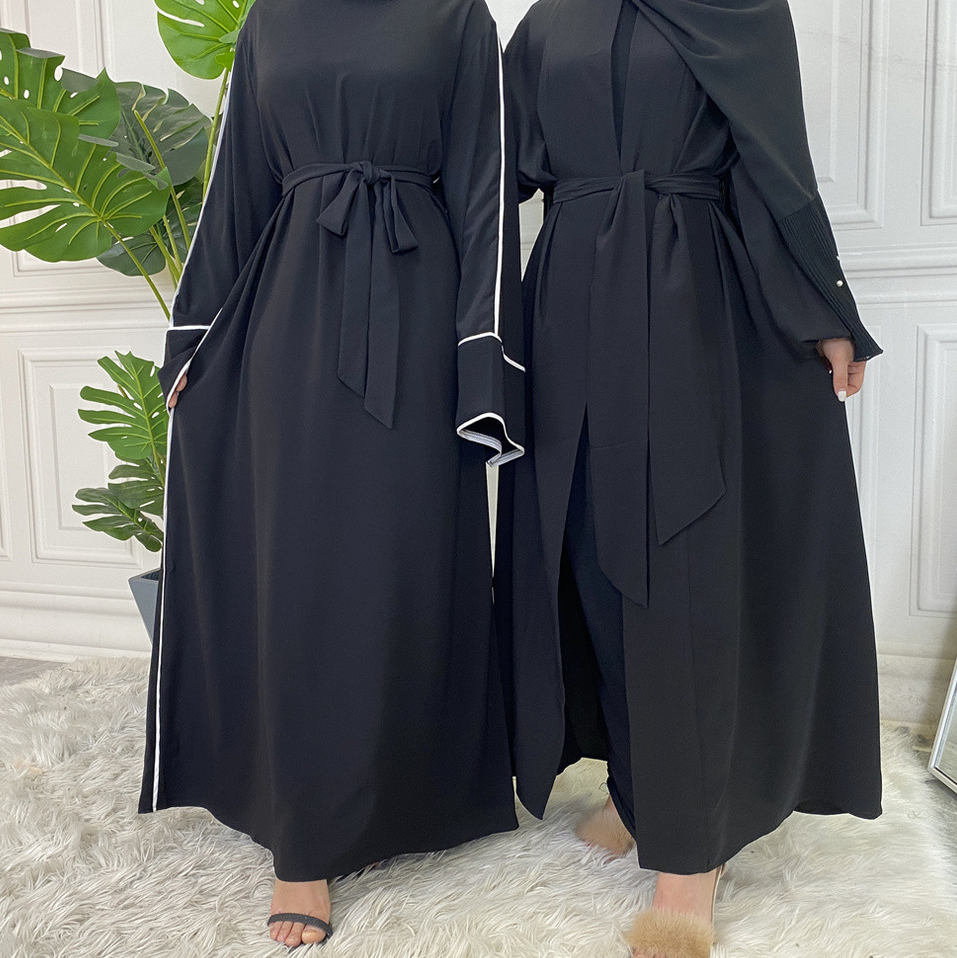 2023 New fashion turkish abaya lapel solid color full button slim dress long skirt abaya muslim dress islamic clothing