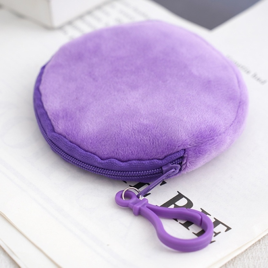 Wholesale Mini Portable Plush Round Coin Purses Girls Velvet Keychain Card Bags Candy Colored Card Bags Ladies Cute Wallets