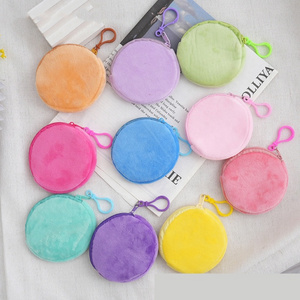 Wholesale Mini Portable Plush Round Coin Purses Girls Velvet Keychain Card Bags Candy Colored Card Bags Ladies Cute Wallets