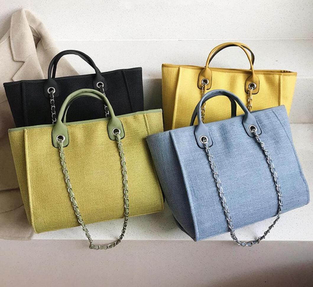 2023 fashion handbag Simple Solid Color Large Capacity Tote Pouch Women Chain Zip Shoulder Canvas Bag Large