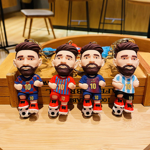 Dickmon High Quality 3D PVC Football Star Keychain Custom Football Player Key Chains Cartoon Messi Keychains With Wristlet