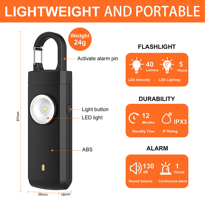 Dickmon Personal Safety Alarm 130dB Rechargeable Personal Alarm SOS Girl Emergency Self Defense Alarm Keychain With Flashlight