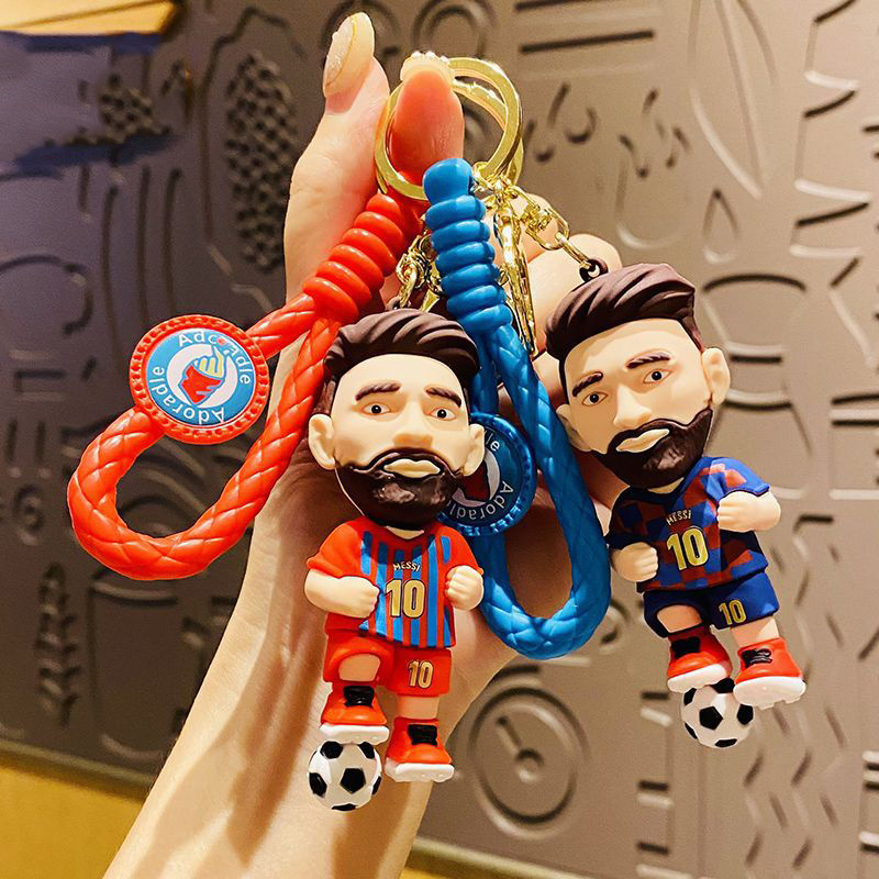 Dickmon High Quality 3D PVC Football Star Keychain Custom Football Player Key Chains Cartoon Messi Keychains With Wristlet